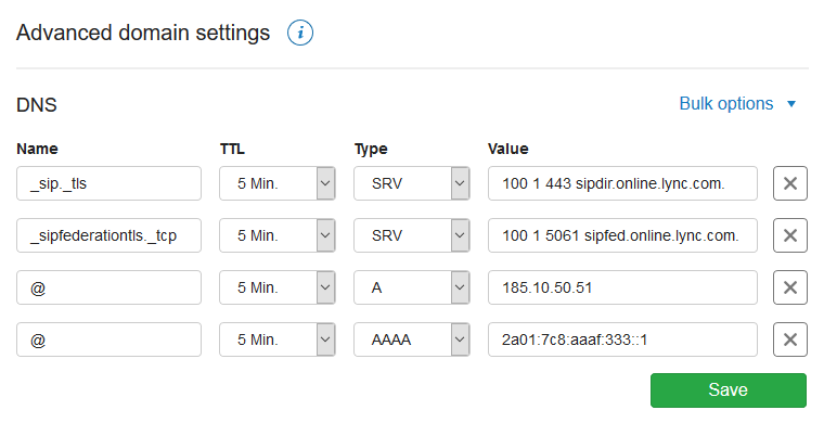 Voorbeeld van een DNS-instelling