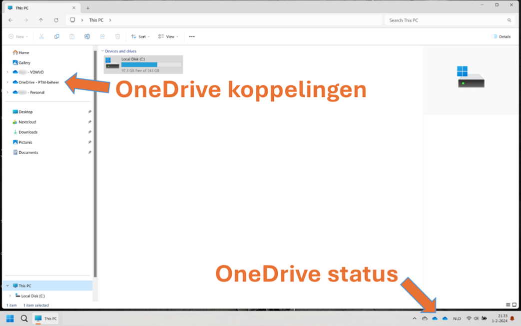 OneDrive mapping en status in Windows Verkenner